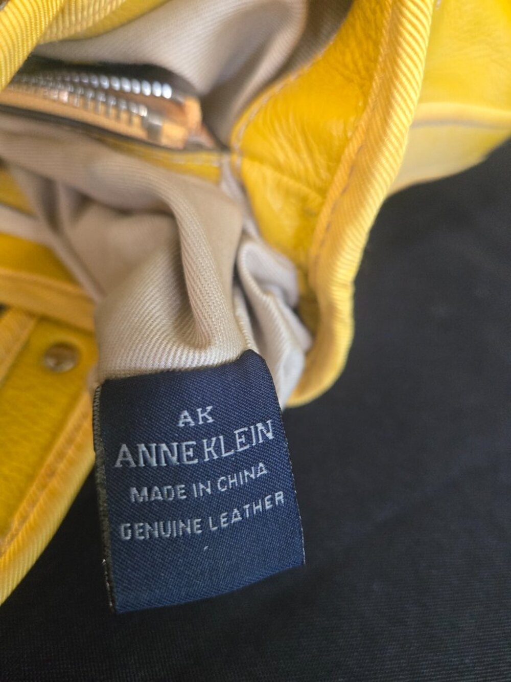 Anne Klein Genuine Leather Yellow Satchel Top Handle Handbag Silver Hardware - Picture 5 of 8